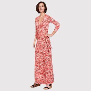 Boden Womens Dress Red Floral Paisley Maxi Wrap V Neck 3/4 Sleeve Boho Size 12
